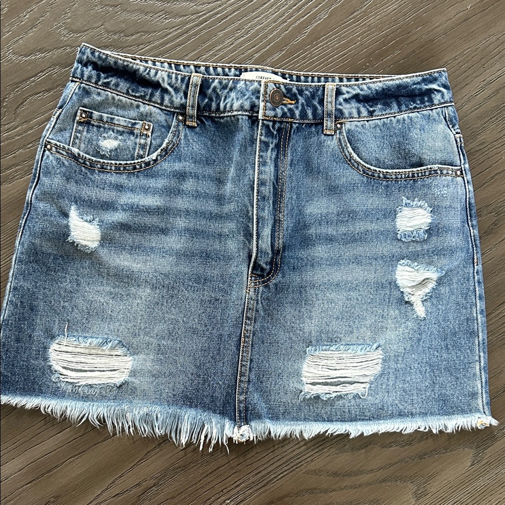 Forever 21 Blue Distressed Mini Skirt